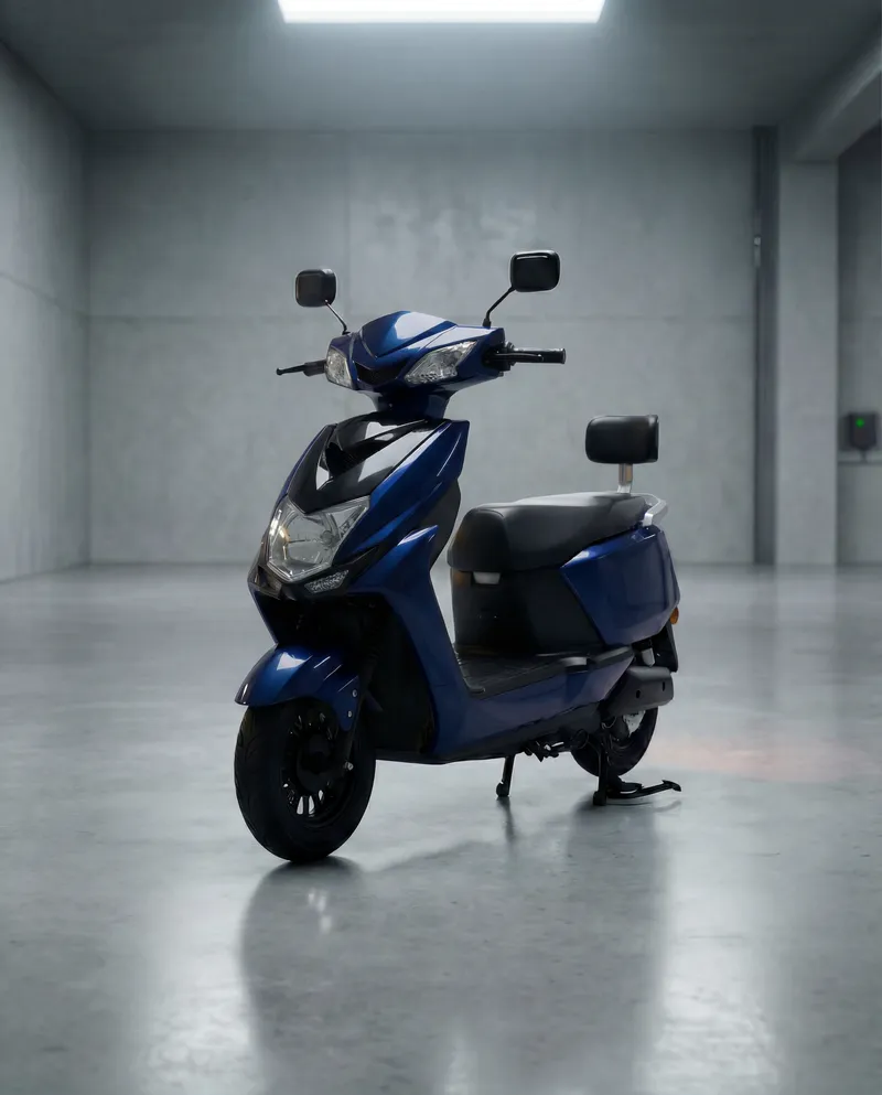 EVE E05 electric scooter in blue, studio shot