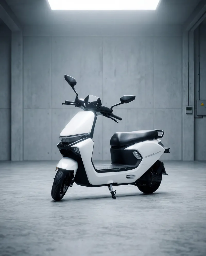 Side profile of the EVE E20 electric scooter showing its ergonomic seat and bodywork